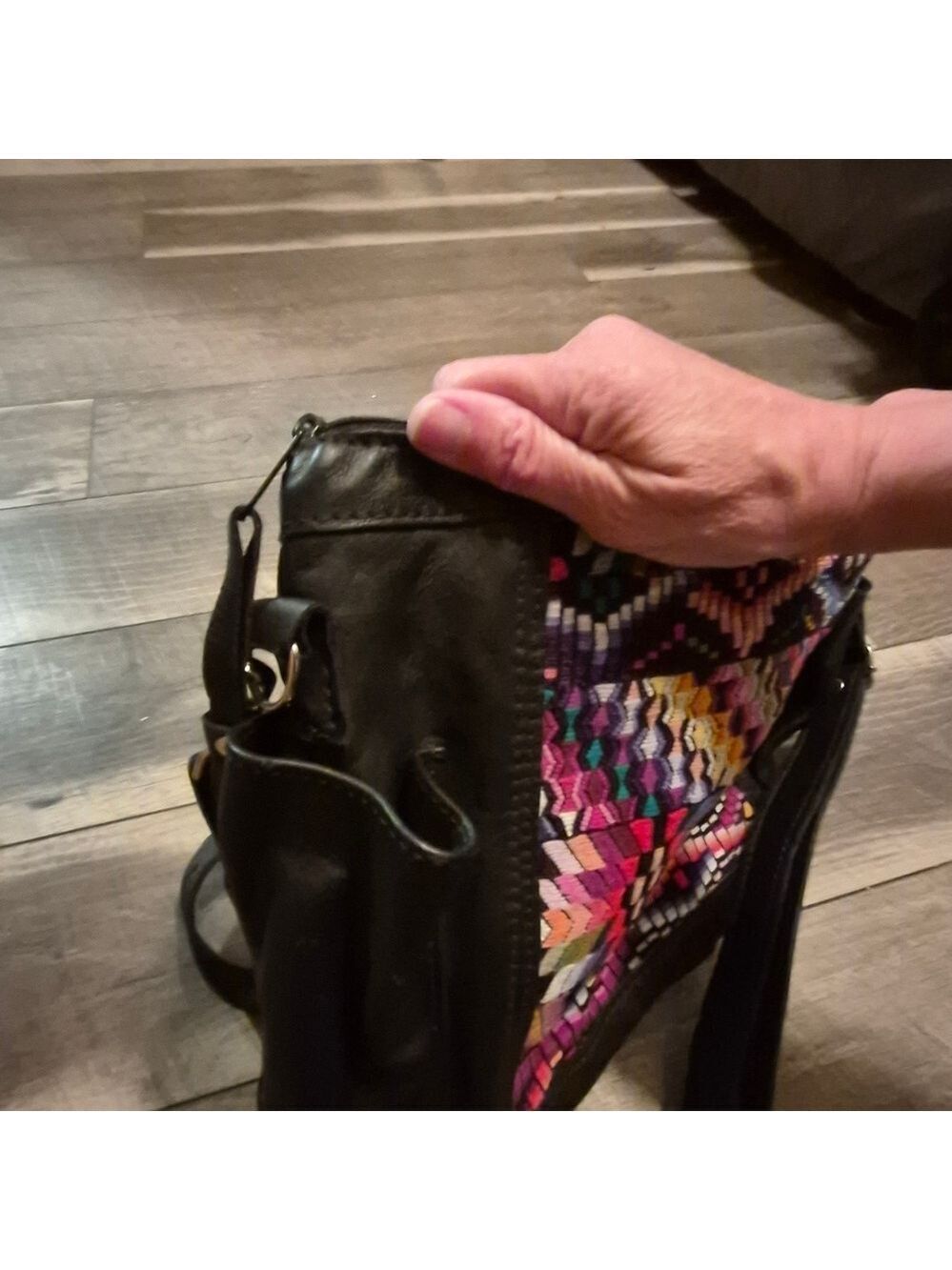 Colorful Patterned Black Leather Women's Bag - Picture 9 of 15
